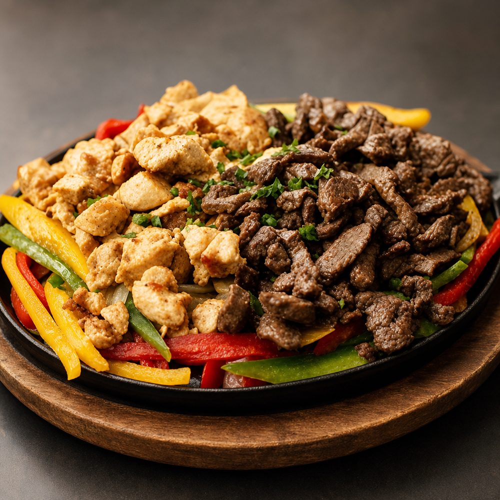 Piatto di carne alla piastra dopo il miglioramento