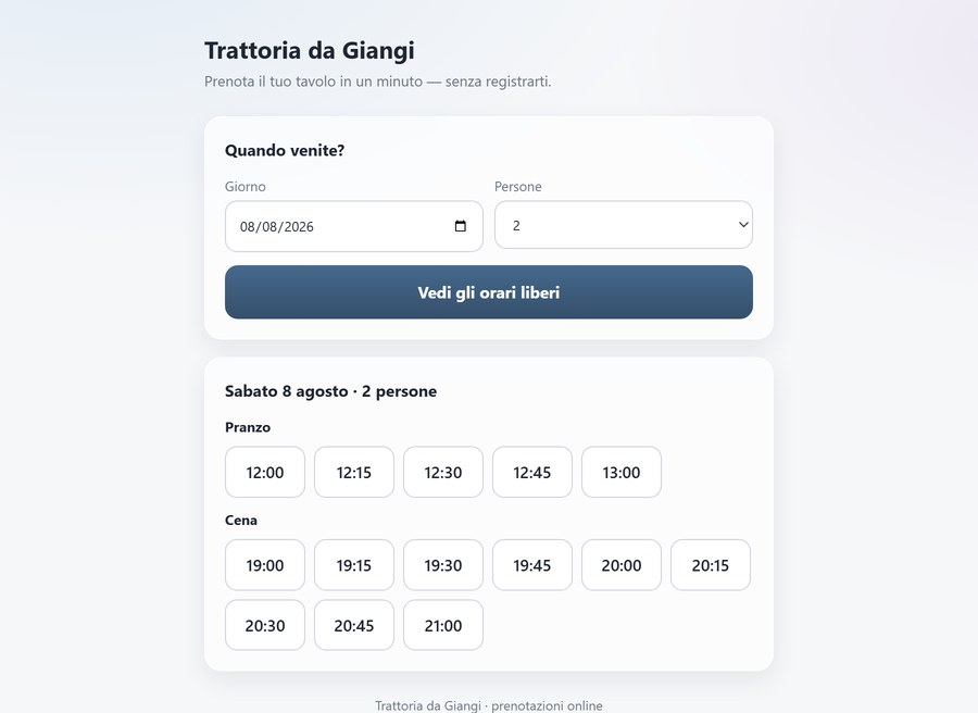 Il widget di prenotazione